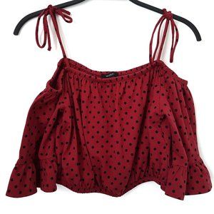 Forever 21 Wine/Black Polka Dot Off-Shoulder Top L